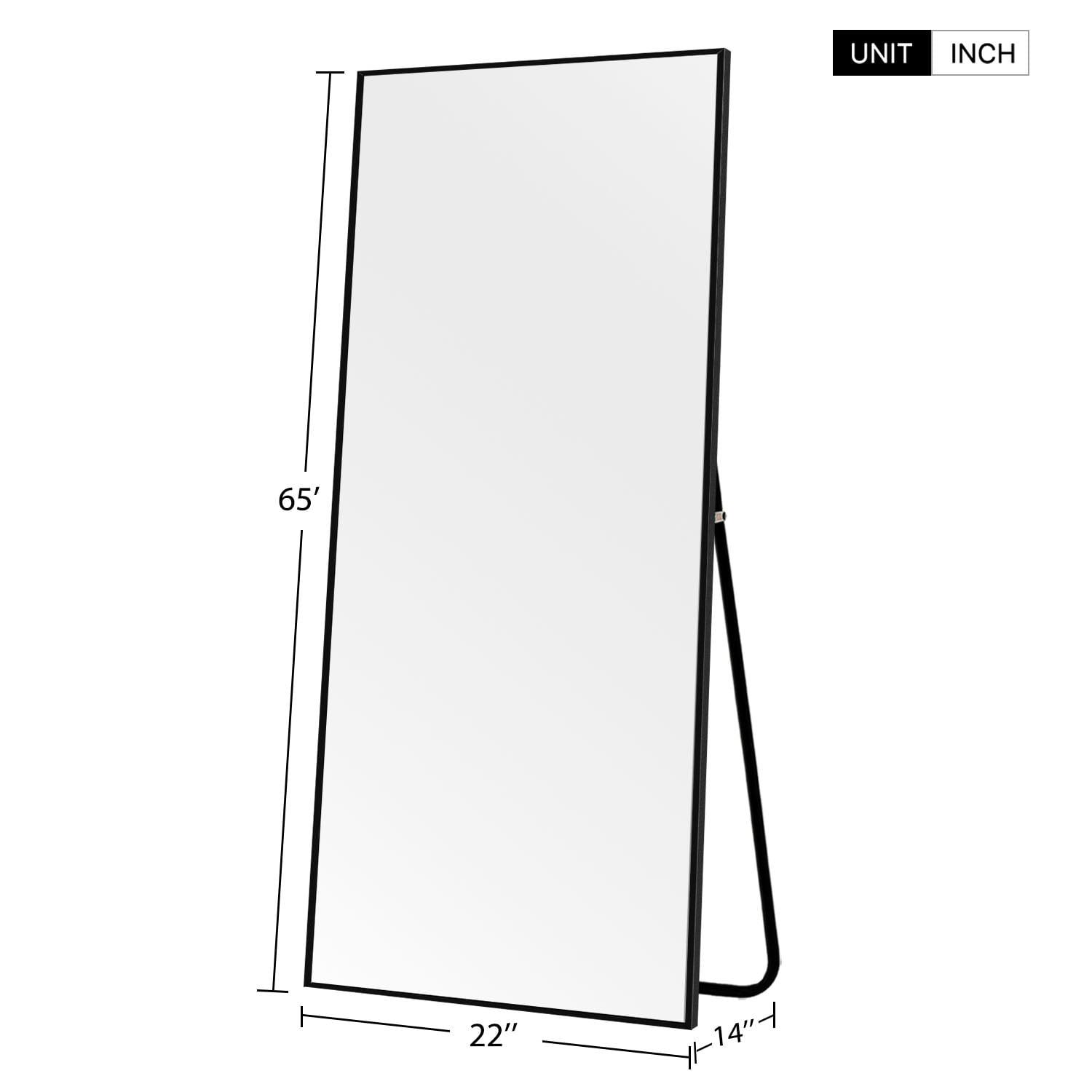 Neutype 65 x22  Black Rectangular Full Length Floor Mirror with Stand Aluminum Alloy Frame  Crowdfused