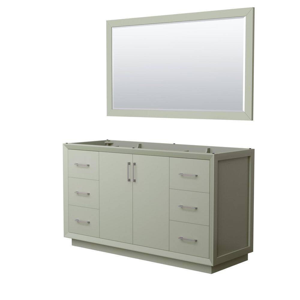 Wyndham Collection Strada 59.25 in. W x 21.75 in. D x 34.25 in. H Single Bath Vanity Cabinet without Top in Light Green with 58 in. Mirror WCF414160SLGCXSXXM58