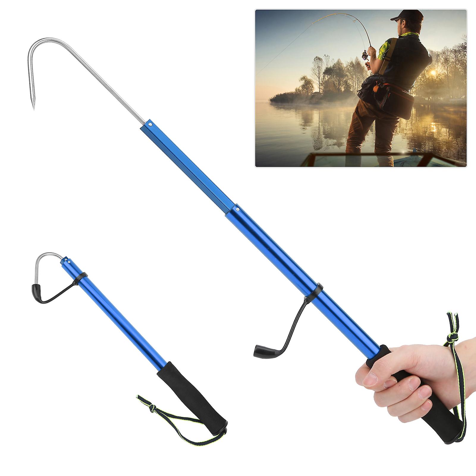 Portable Telescopic Sea Fishing Gaff Aluminum Alloy Pole With Stainless Steel Spear Hookblue 120cm