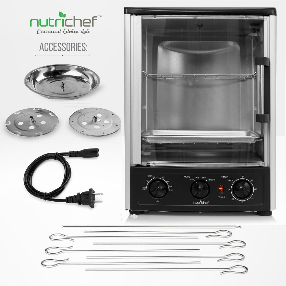 NutriChef PKRT97 Kitchen Countertop Rotisserie Toaster Oven Cooker w/ Rack and Pan