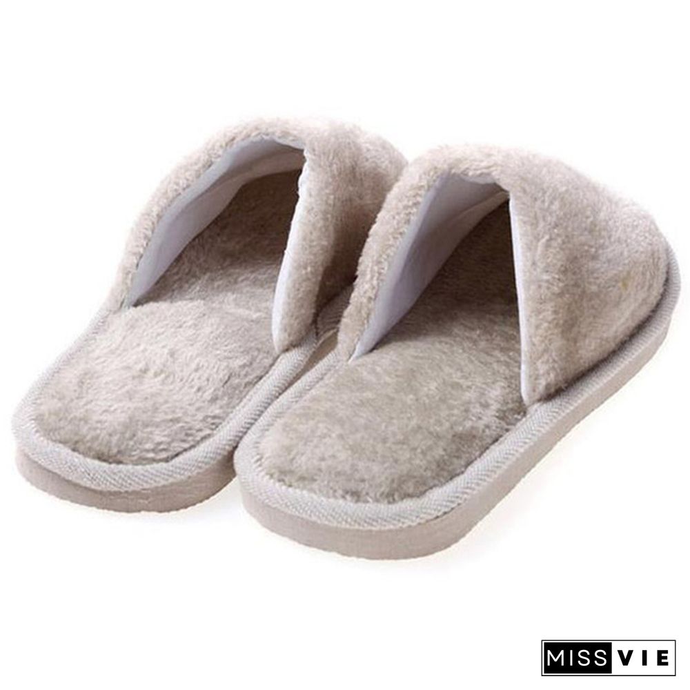 1Pair Long Plush Suede Slippers Home Indoor Shoes Winter Slippers