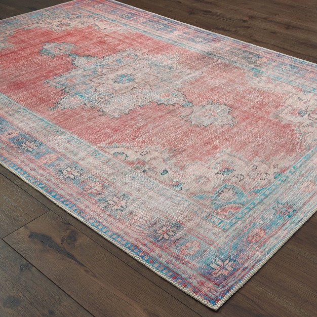 Selena Faded Traditional Rug Red blue Captiv8e Designs