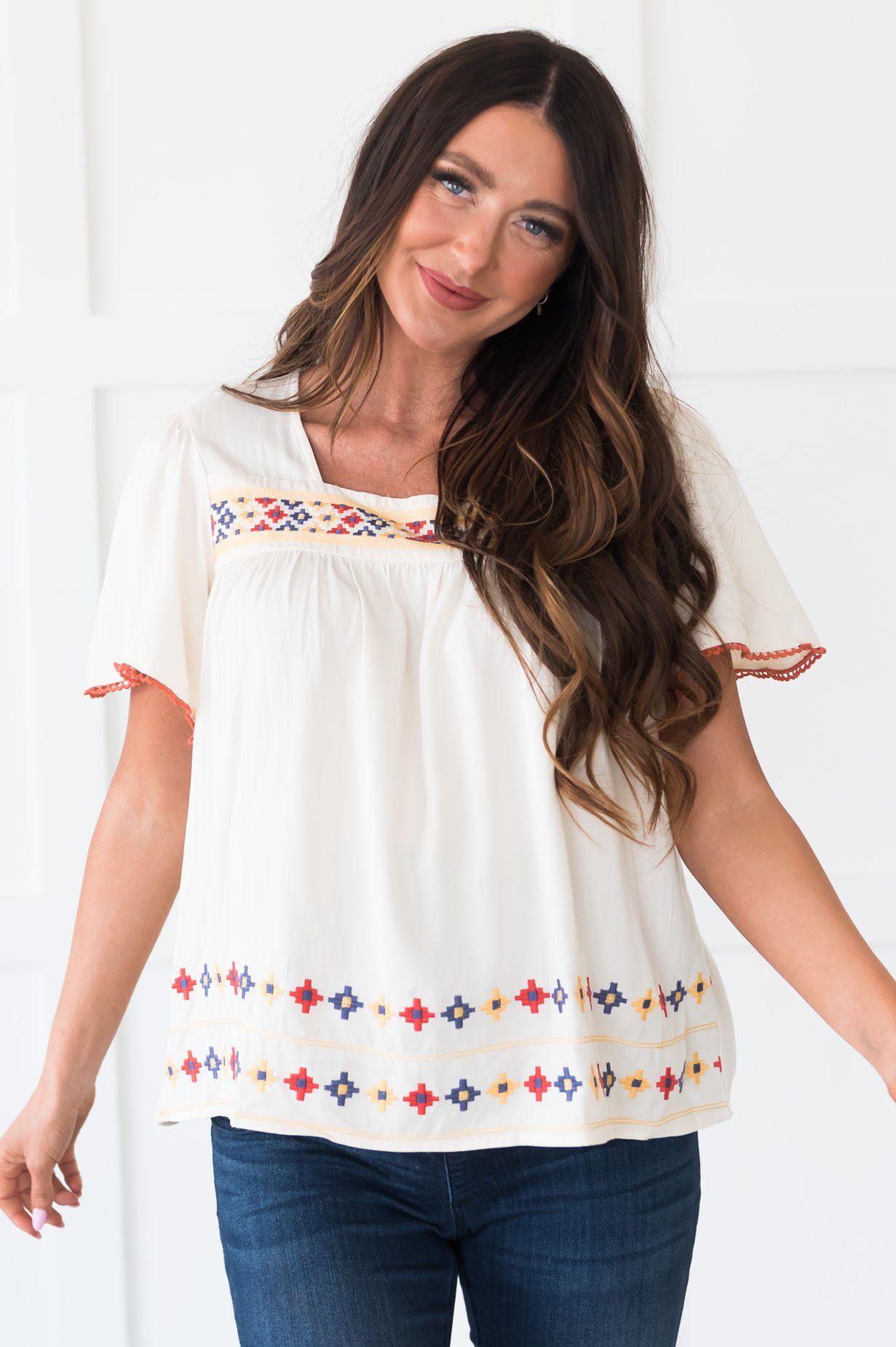 Forgetful Heart Embroidered Modest Blouse