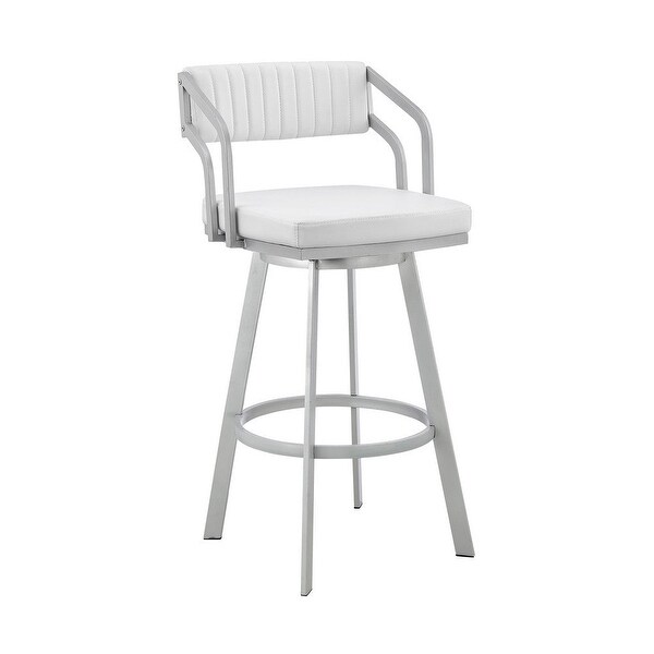 Lyla 30 Inch Metal Bar Stool， Swivel， Vegan Faux Leather