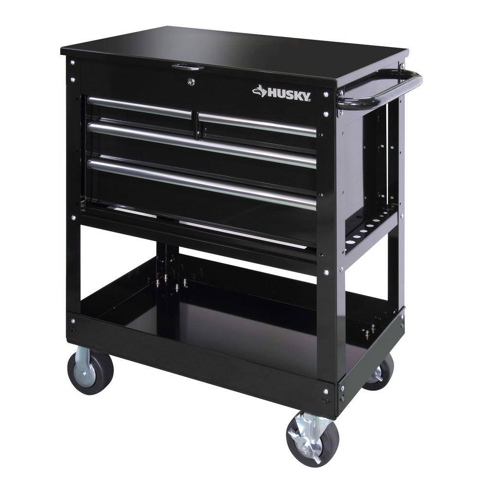 Husky 33 in. W 4-Drawer Mechanics Tool Utility Cart in Gloss Black HOUC3304B10