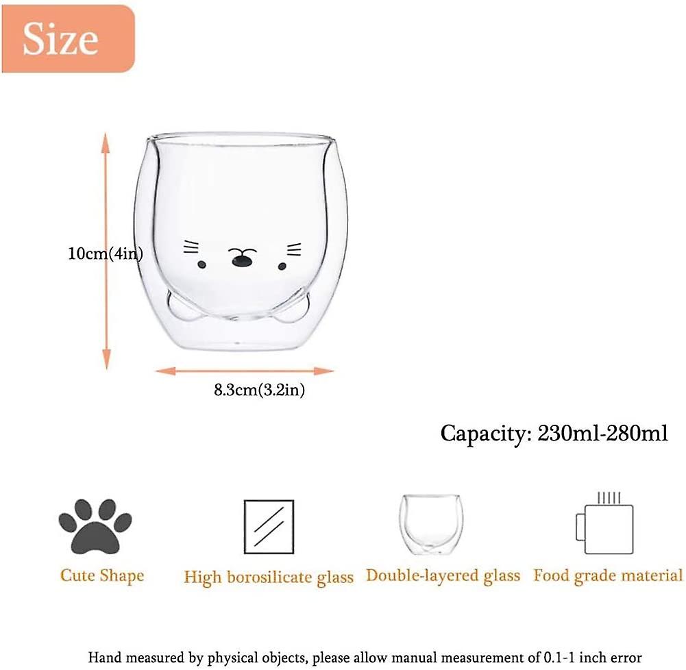 Cute Mugs Double Wall Insulated Glass Espresso Cup Coffee Cup， Tea Cup， Milk Cup， Gigt For Personal Birthday And Office 250ml/8.4oz (cute Mugs Cat+cat