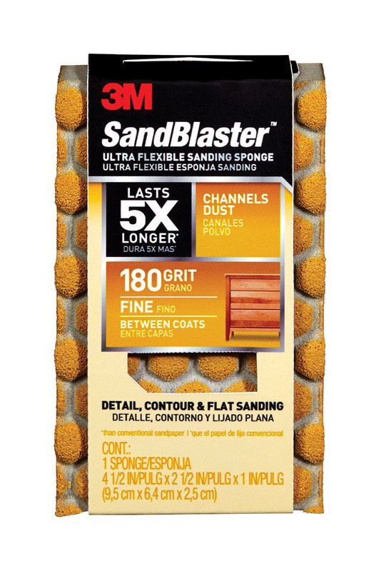 3M 4-1/2 in. L X 2-1/2 in. W X 1 in. 180 Grit Fine Flat Surface Dust Channeling Sanding Sponge