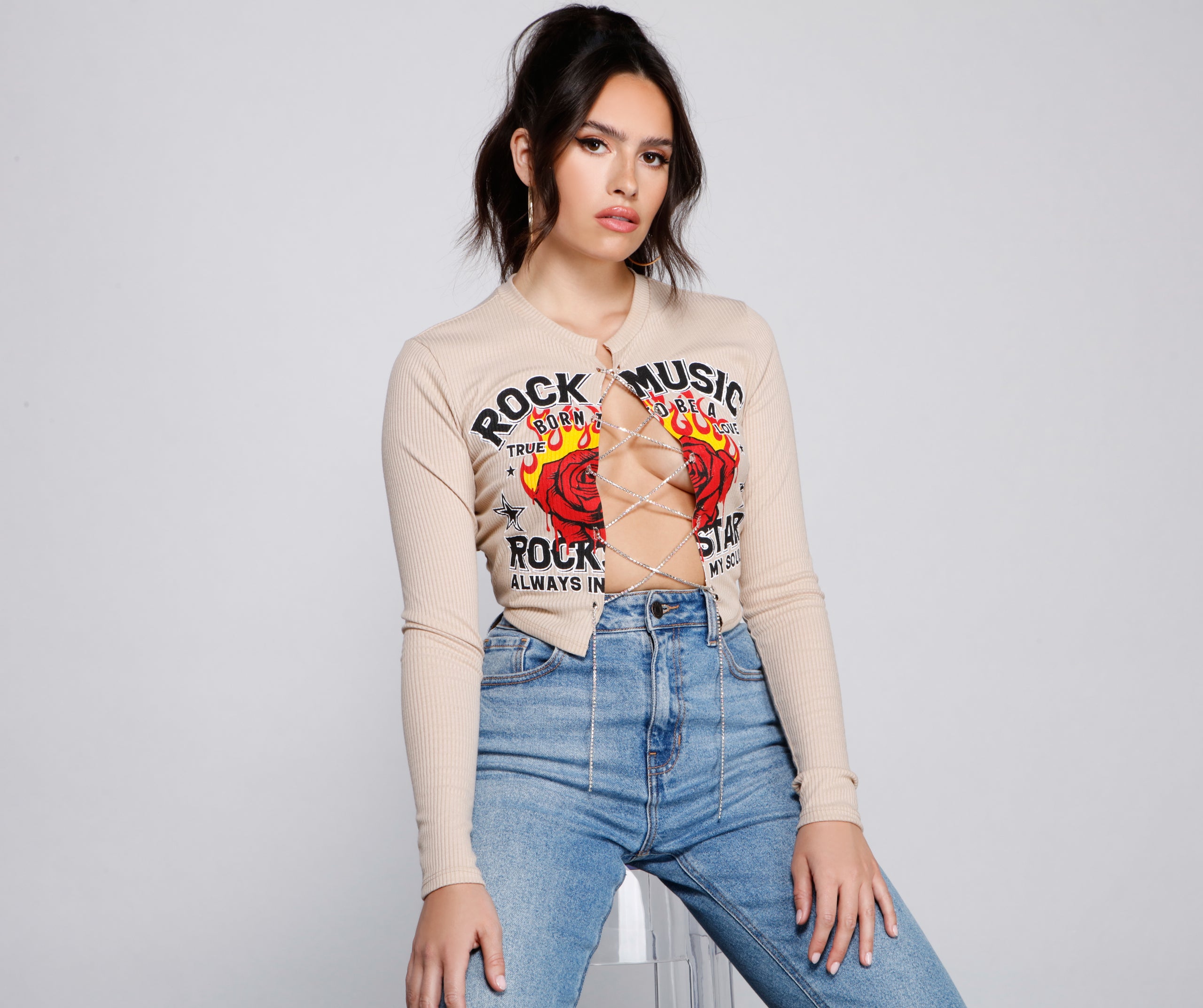 Born To Rock Rhinestone Crop Top