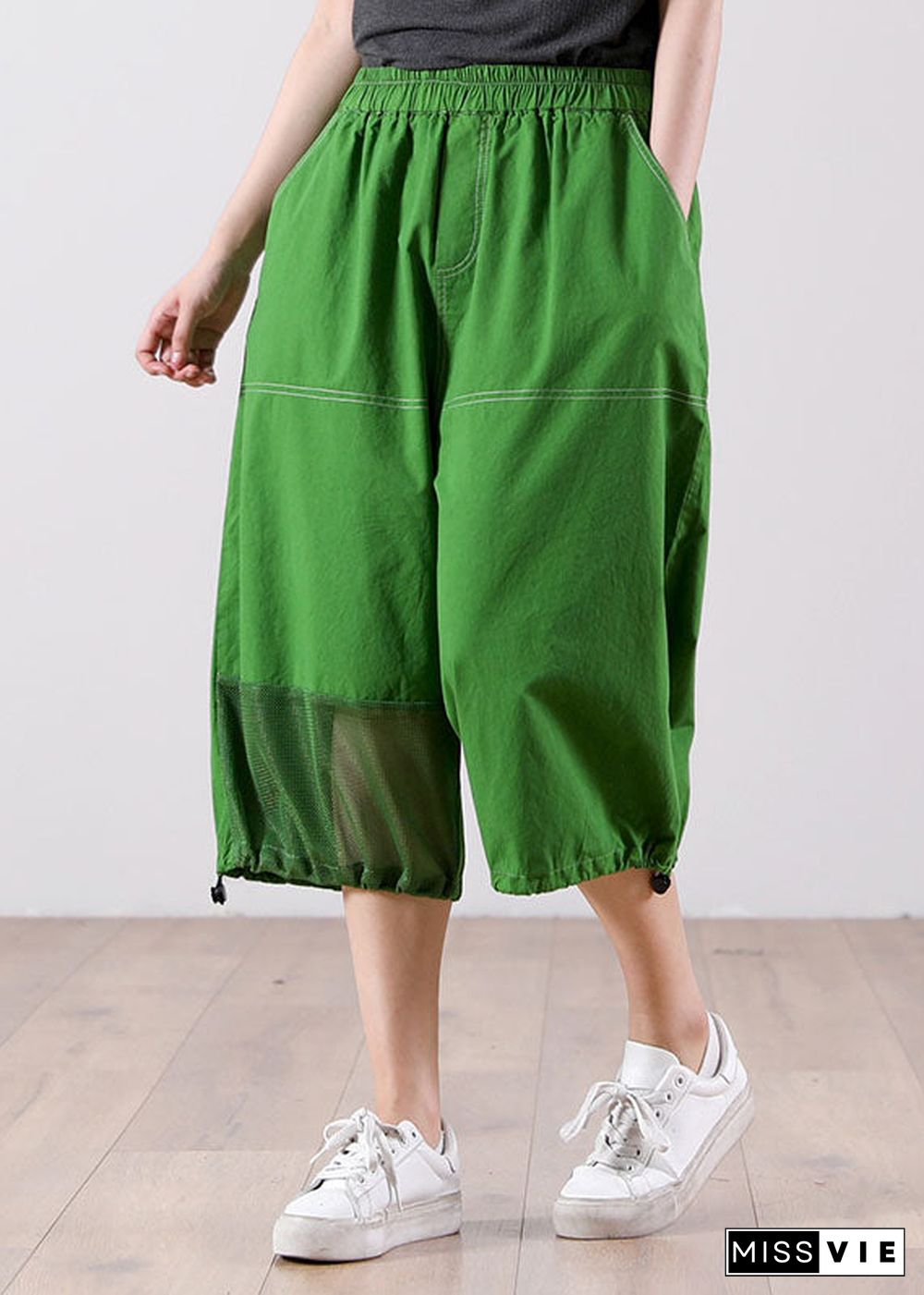 Bohemian Green High Waist Tulle Patchwork Cotton Harem Pants Summer