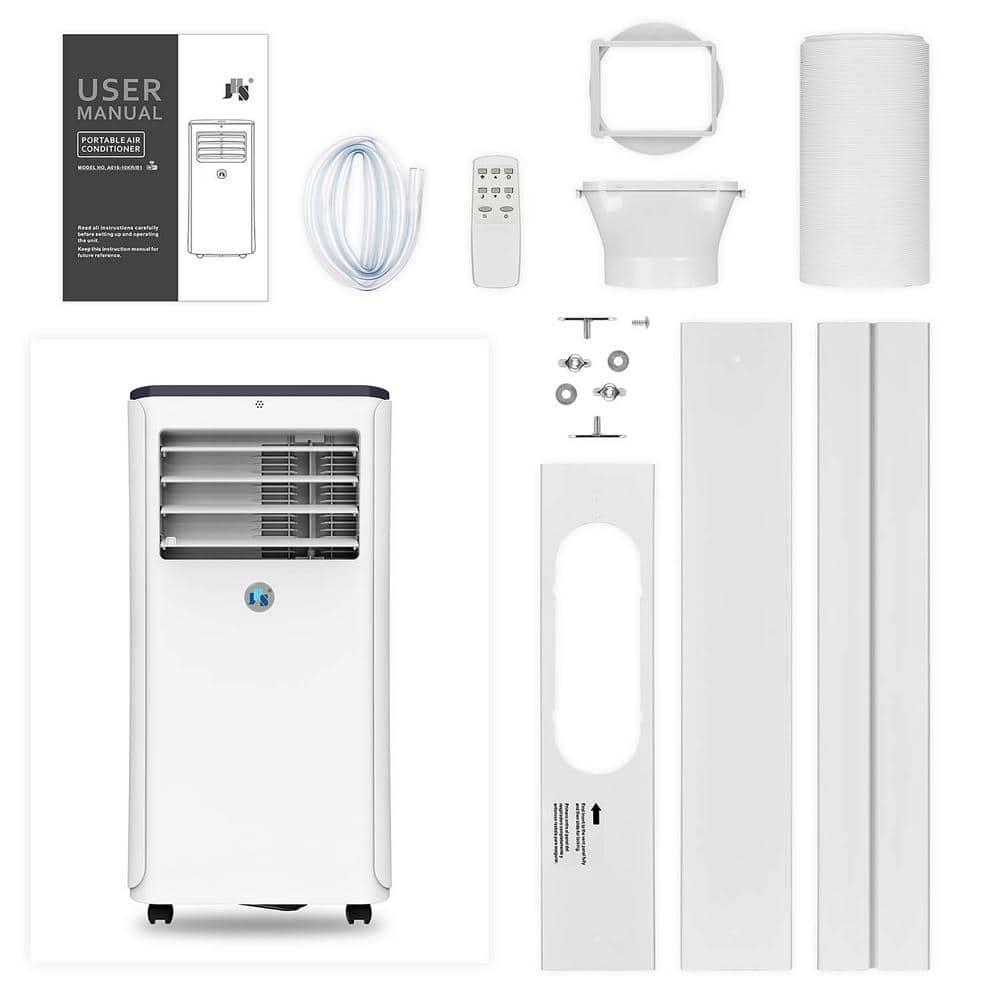 JHS 3in1 Portable Air Conditioner w Dehumidifer Fan Remote 350 SqFt LED Display Timer Wheels in White