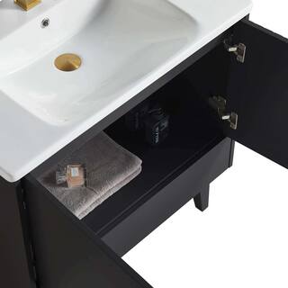 FINE FIXTURES Venezian 30 in. W x 18.11 in. D x 33 in. H Bathroom Vanity Side Cabinet in Black Matte with White Ceramic Top VN30BL-VNHA1SB