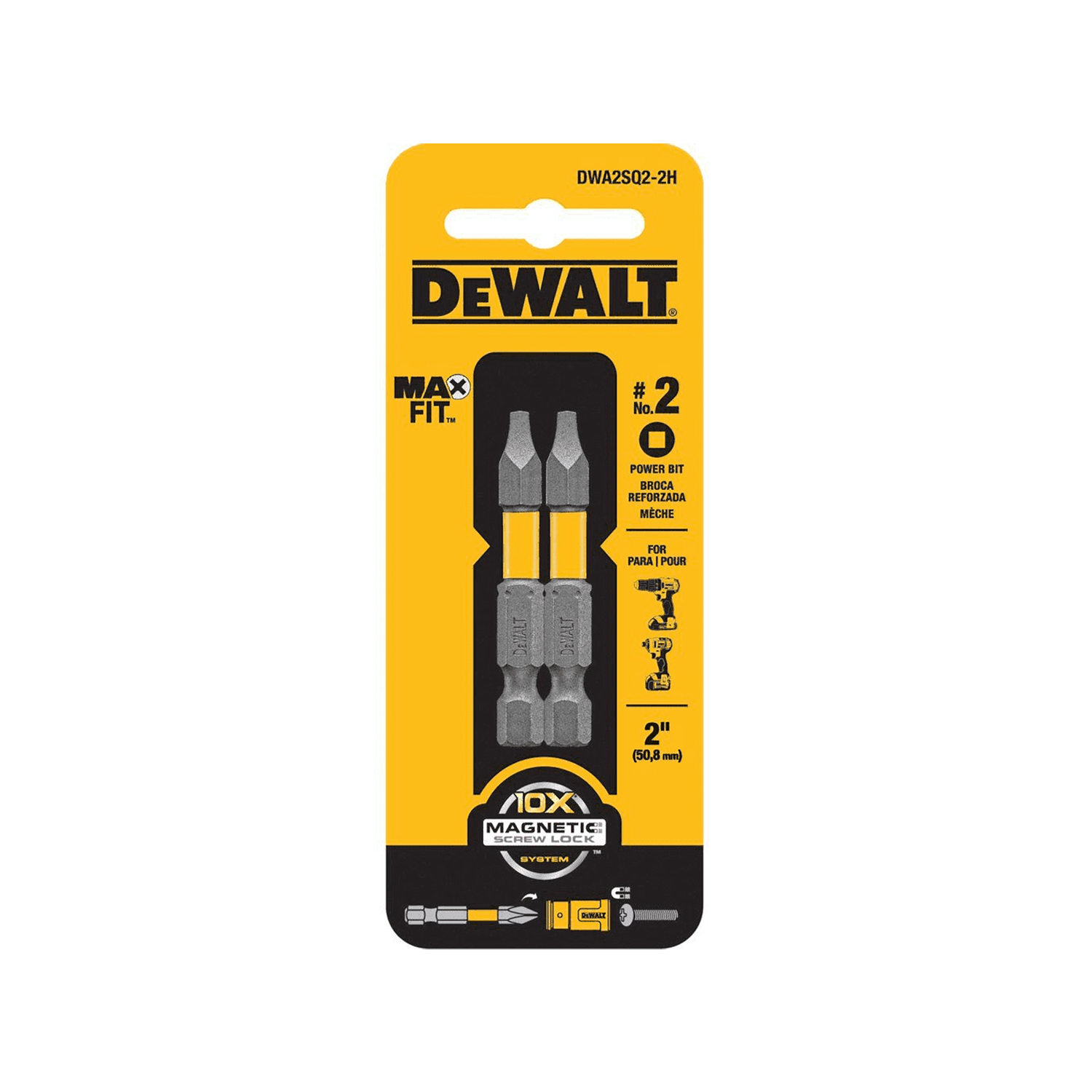 DW Max Fit Square #2 X 2 in. L Power Bit S2 Tool Steel 2 pc