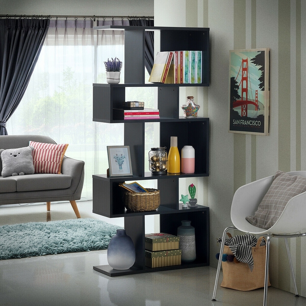 Stylish 5 Tier Geometric Wood Bookshelf   31\