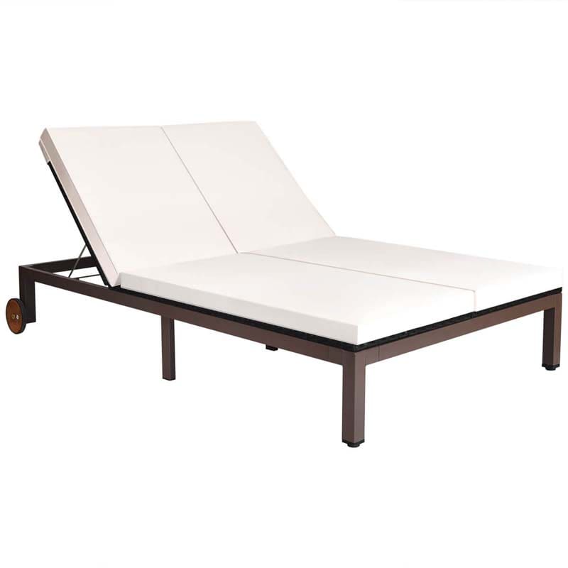 2-Person Rattan Patio Daybed Double Outdoor Chaise Lounge Chair with Adjustable Backrest, Wheels & Cushion