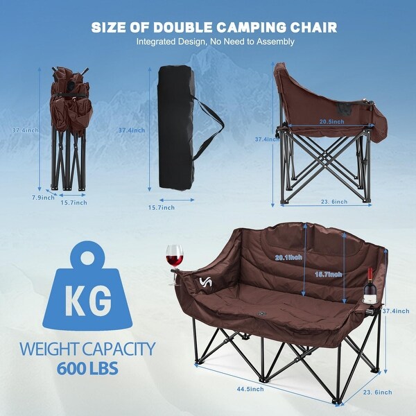 DoCred Double Seats Oversized Camping Chair with Cup Holder