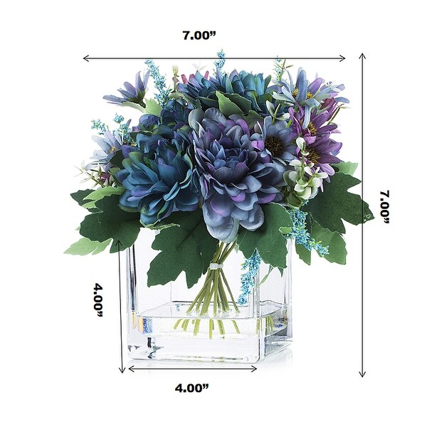 Enova Home Artificial Silk Daisy and Mixed Fake Flowers Arrangement in Clear Glass Vase with Acrylic Water For Home Decoration