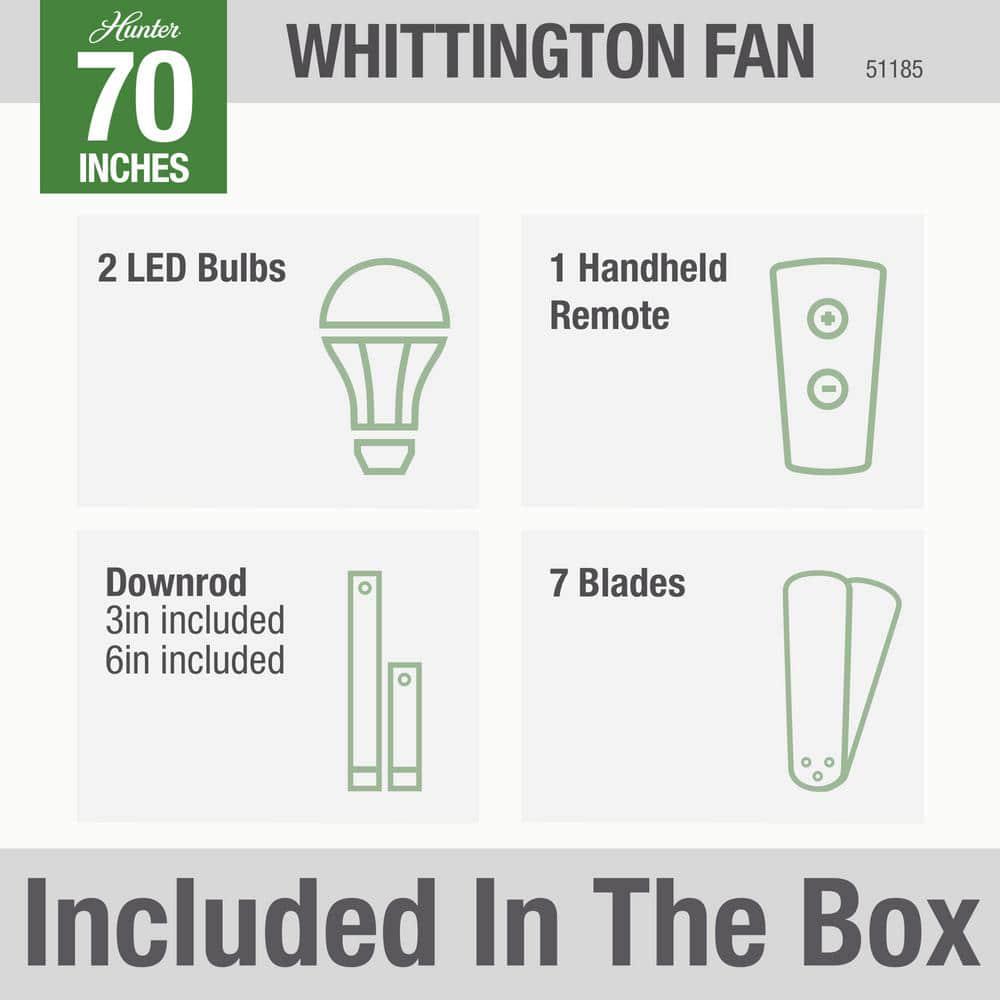 Hunter Whittington 70 in LED Indoor Noble Bronze Ceiling Fan with Light and Remote