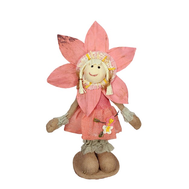 Peach And Tan Spring Floral Standing Sunflower Girl Decorative Figure