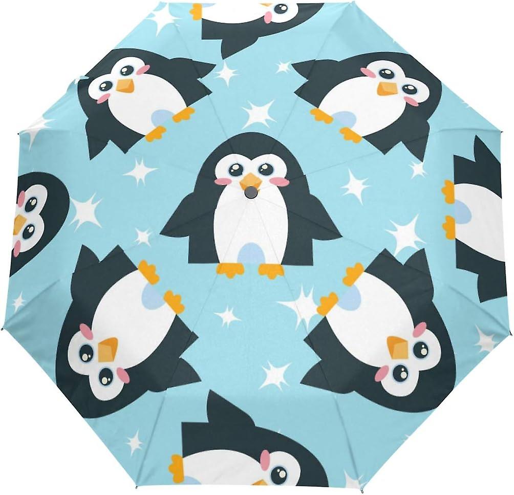 Travel Umbrella Automatic Windproof Foldable Umbrella Funny Cartoon Penguins