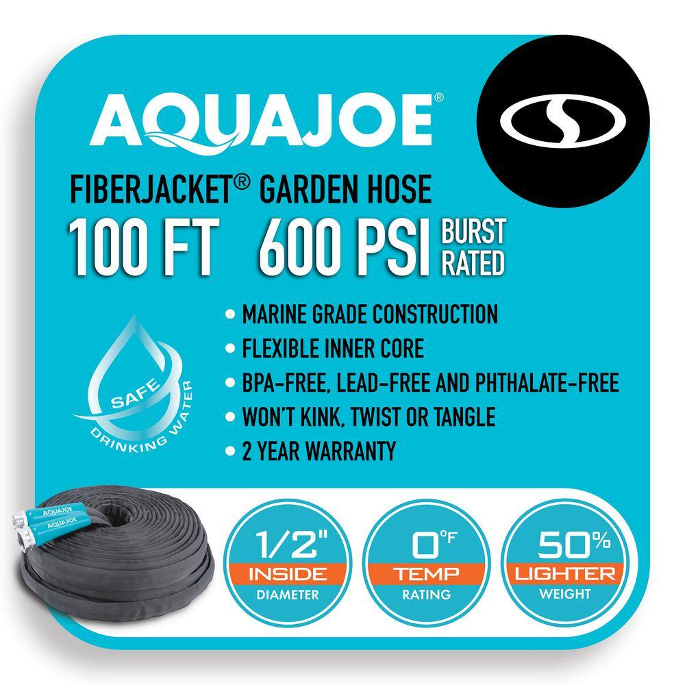 AQUA JOE 12 in. Dia. x 100 ft. Flexible Kink-Free Fiberjacket Garden Hose Metal Fittings AJFJH100-PRO