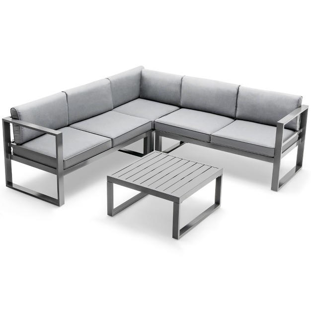 Tangkula 4pcs Aluminum Outdoor Conversation Set Patio Furniture Set W Coffee Table amp Cushions Gray