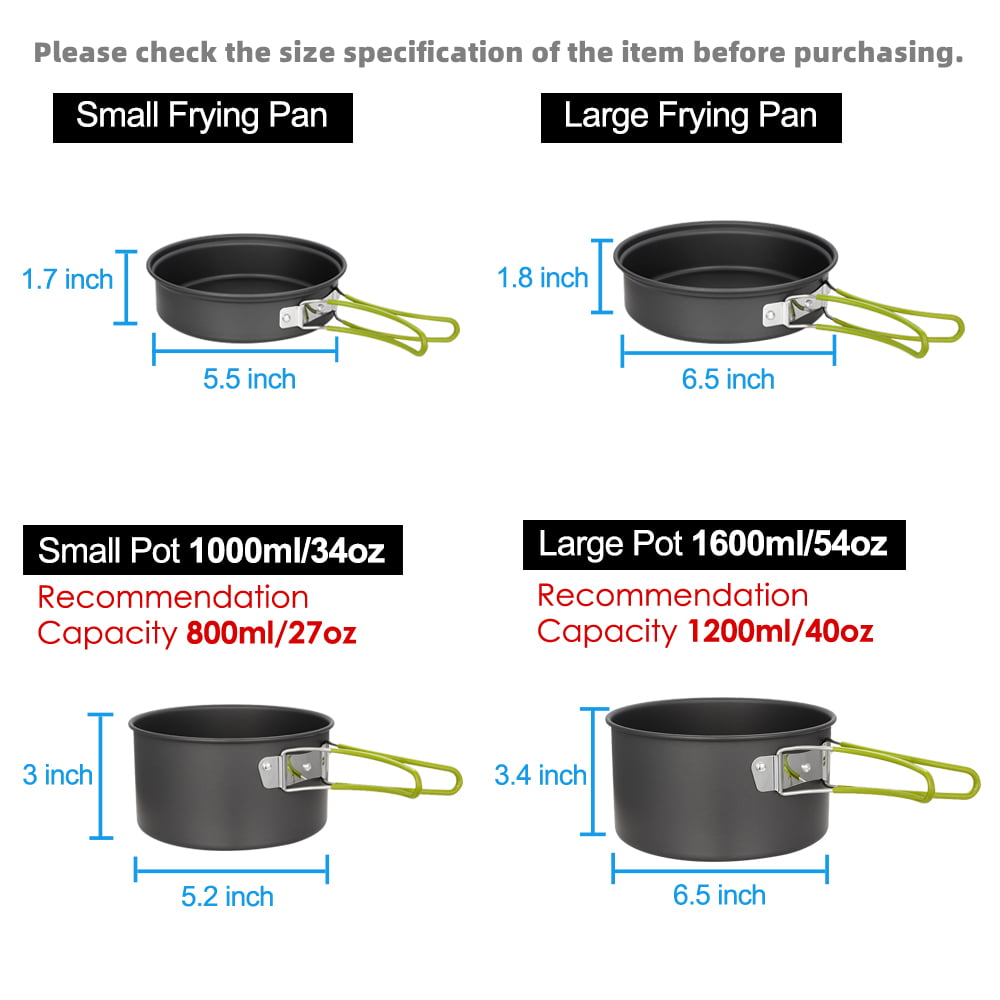 Gutsdoor Camping Cookware Set Camping Gear Campfire Utensils Non-Stick Green Cooking Equipment with Storage Bag