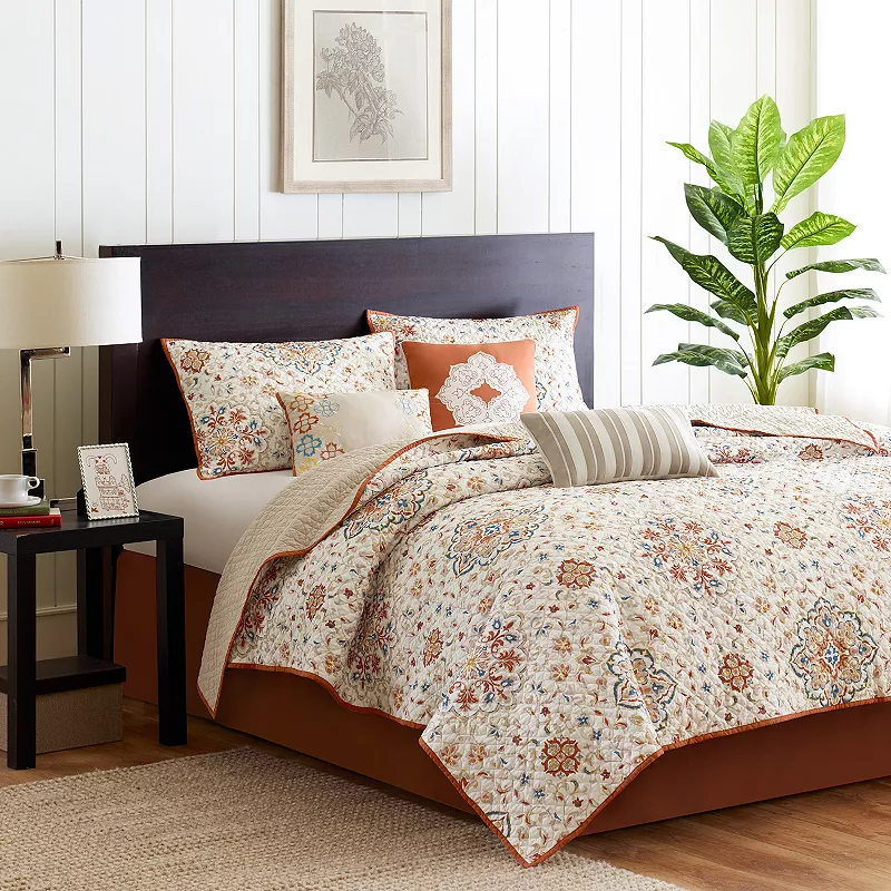 Madison Park Maya 6-Piece Quilt Set with Shams and Throw Pillows