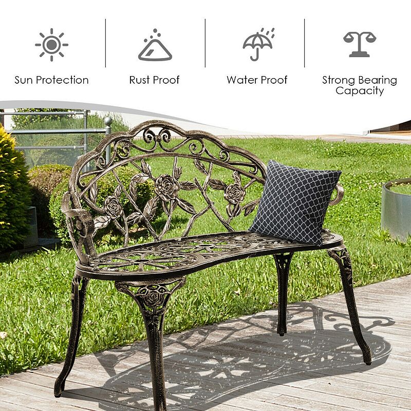 Aluminum Patio Outdoor Garden Bench Chair Loveseat Cast Antique Rose