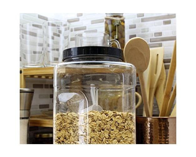 Cornucopia Brands Square Gallon Size Clear Plastic Canisters 2pk 4qt Jar Grip Containers W Plastic Scoops Bpa free