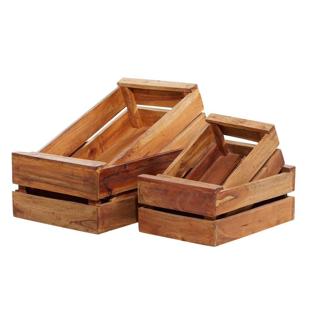 Brown Wood Handmade Storage Basket with Handles (Set of 4)   S/4 13\