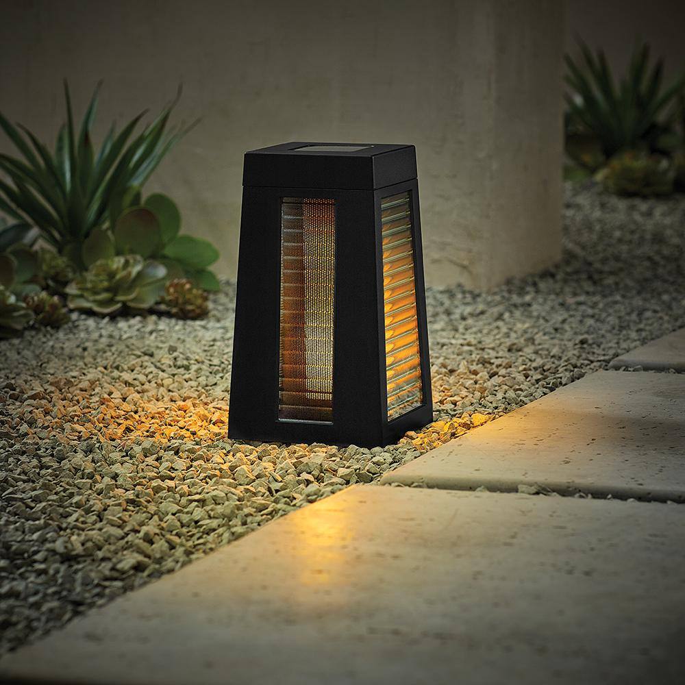 Hampton Bay Ambrose Solar 6 Lumens Matte Black Integrated LED Flicker Flame Lantern Path Light WeatherWaterRust Resistant 93308