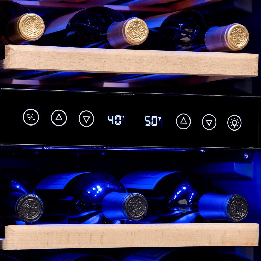 NewAir Dual Zone 29-Bottle Built-In Compressor Wine Cooler Fridge Quiet Operation and Beech Wood Shelves Stainless Steel AWR-290DB