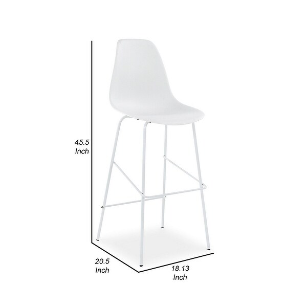 Mira 30 Inch Barstool， Set of 2， Curved Bucket Seat， White Metal Frame