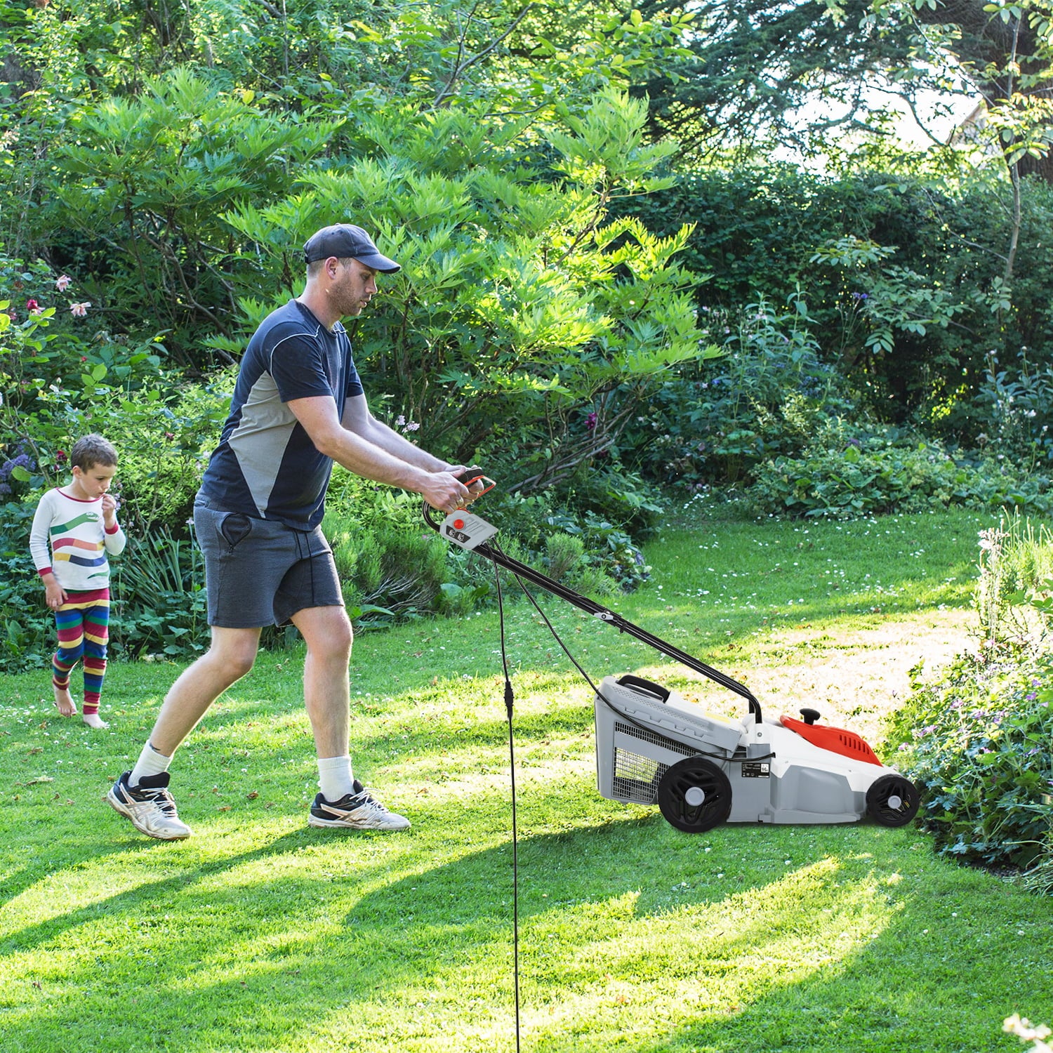 Electric Lawn Mower Grass Cutter Machine,Corded, 12 Amp, 13-Inch with Collection Box，Grey