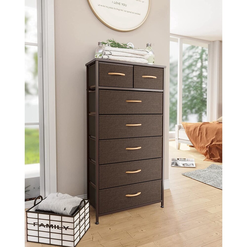 7 Drawers Dresser  Tall Dresser Vertical Storage Tower with Wooden Handle and Wooden Top  Organizer Unit