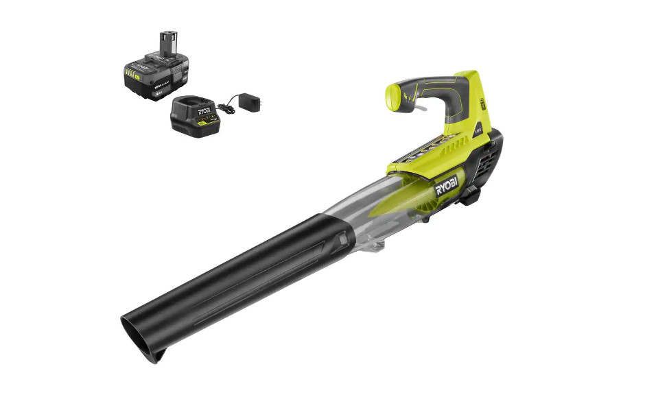 RYOBI P2180 ONE+ 18V 100 MPH 280 CFM Cordless Battery Variable-Speed Jet Fan Leaf Blower with 4.0 Ah Battery and Charger