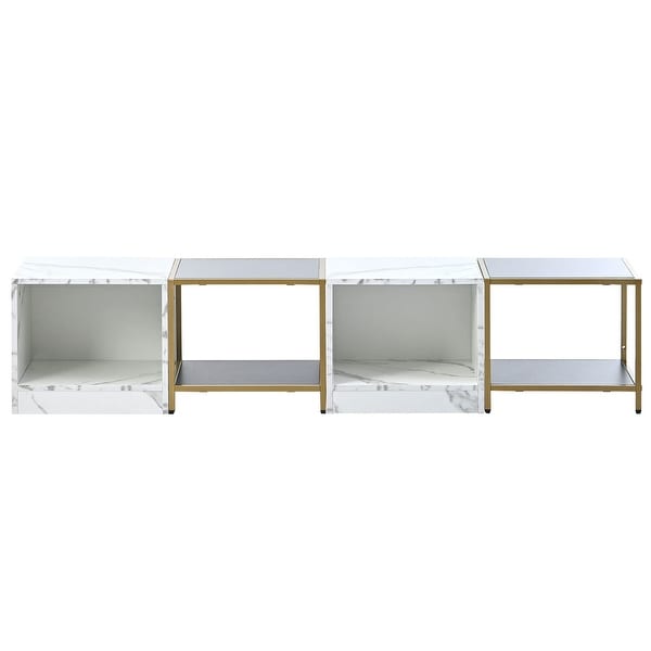 Modern Unique 2-Layer Coffee Table with Metal Frame，Square Cocktail Table with High Gloss - as picture