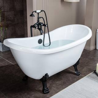 WOODBRIDGE Topeka 59 in. Heavy Duty Acrylic Slipper Clawfoot Bath Tub in White Faucet Claw Feet Drain  Overflow in Matte Black HBT7037