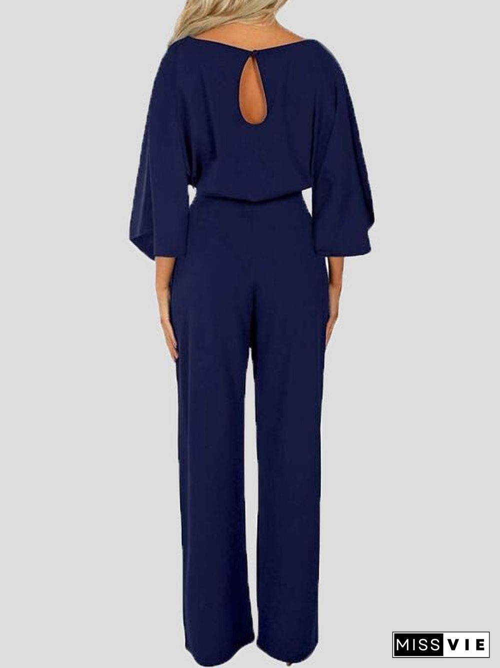 Women'S Jumpsuits Casual Solid Belted Long Sleeve Jumpsuit