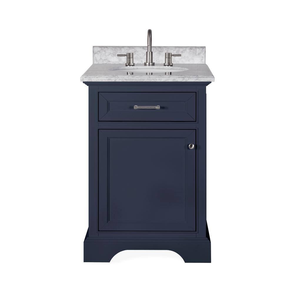 Home Decorators Collection Windlowe 24 in. W x 22 in. D x 35 in. H Bath Vanity in Navy Blue with Carrara Marble Vanity Top in White with White Sink 15101-VS24C-NB