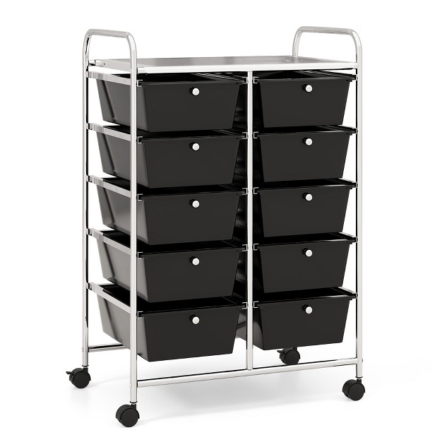 Tangkula 10 drawer Rolling Storage Cart Tools Scrapbook Paper Organizer On Wheels Black