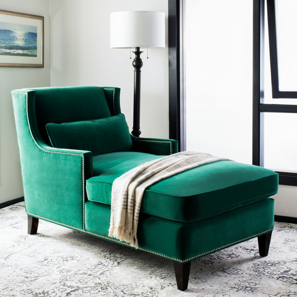 Carolann Studded Chaise Hunter Green   Contemporary   Indoor Chaise Lounge Chairs   by Love Sofa  Houzz