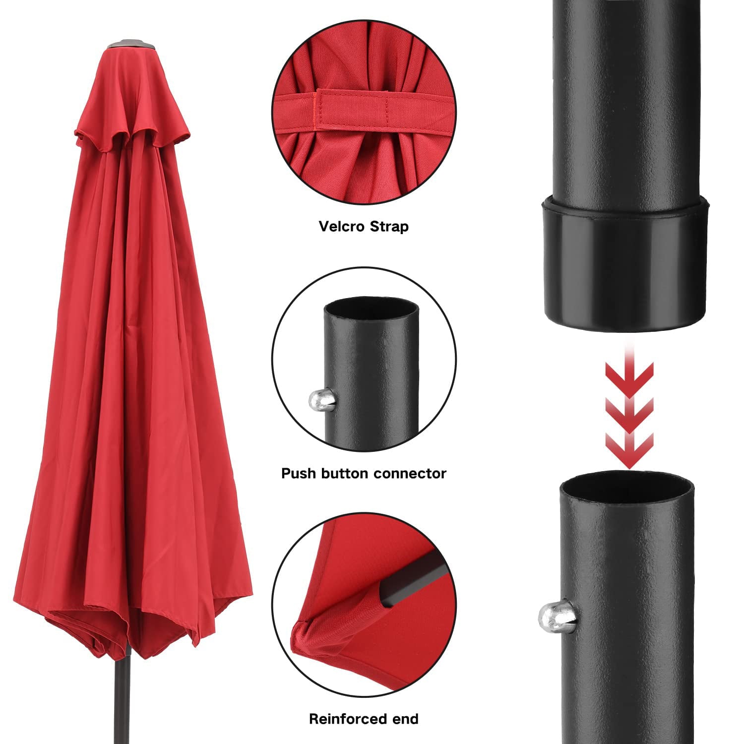 Essential Lounger 7.5ft Patio Umbrella Outdoor with 6 Sturdy Ribs, Waterproof & UV Resistant Patio Table Umbrella, Deck, Backyard& Pool, Red