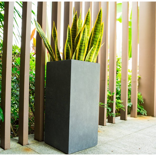 Wide Kante Lightweight Modern Rectangular Concrete fiberglass Outdoor Planter Pot Charcoal