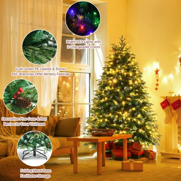 PreLit Snowy Christmas Tree with Flashing Modes and Multicolored LED Lights