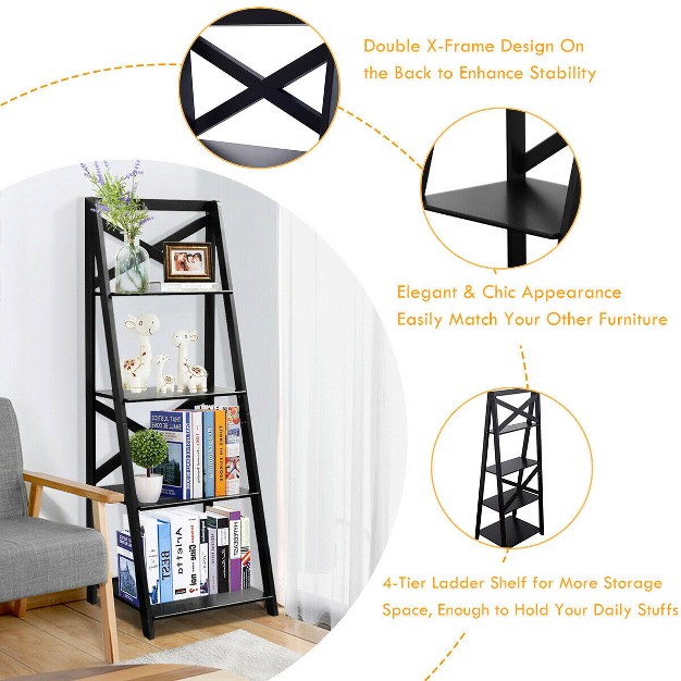 2 Pcs 4 tier Ladder Shelf Bookshelf Bookcase Storage Display Leaning Home Office