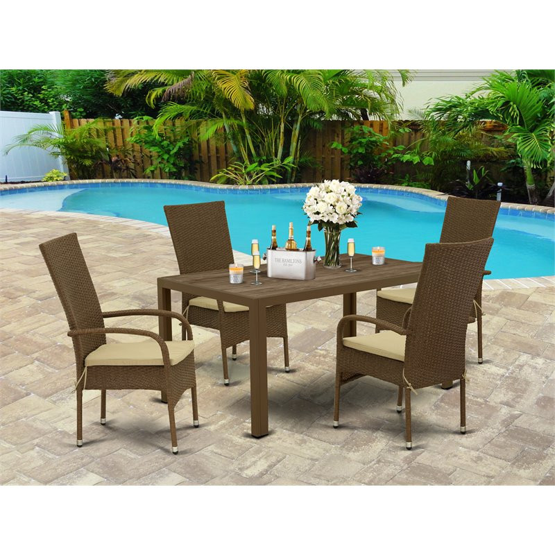 East West Furniture Jubi 5 piece Modern Metal Patio Dining Set in Brown   Tropical   Outdoor Dining Sets   by Homesquare  Houzz