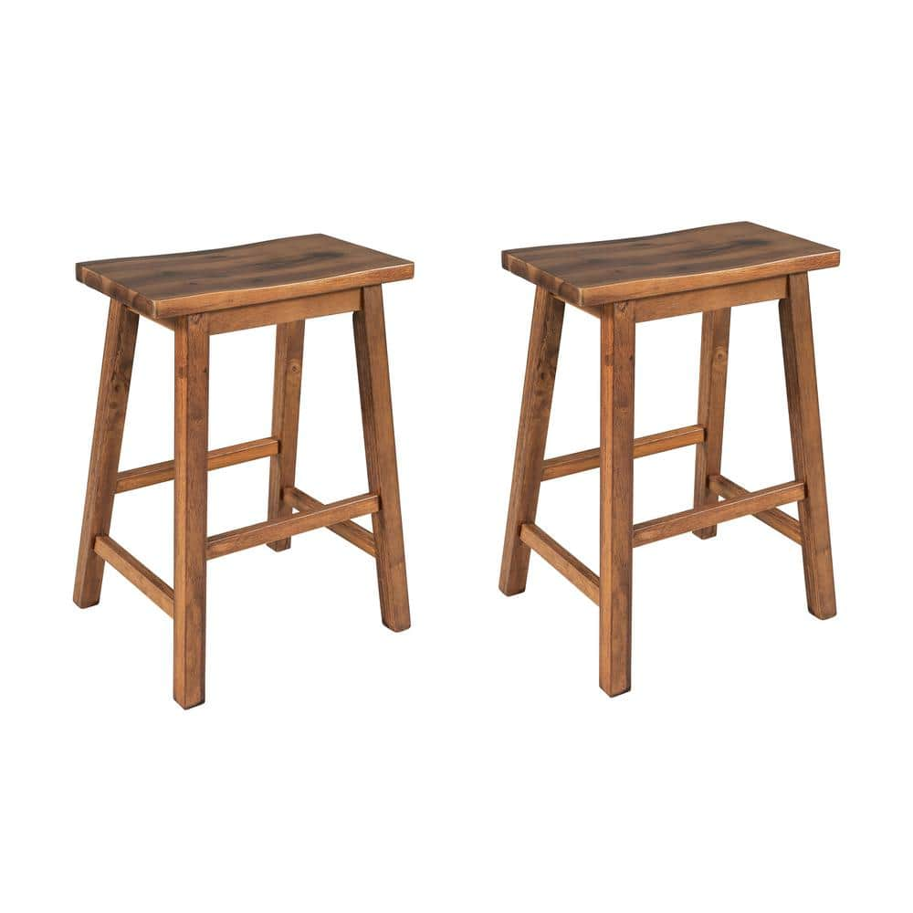 23.6 in. H Stool Walnut Rustic Rubber Wood Backless Bar Stool Counter Height Kitchen Dining Stools (Set of 2) ZY-WF285473AAD