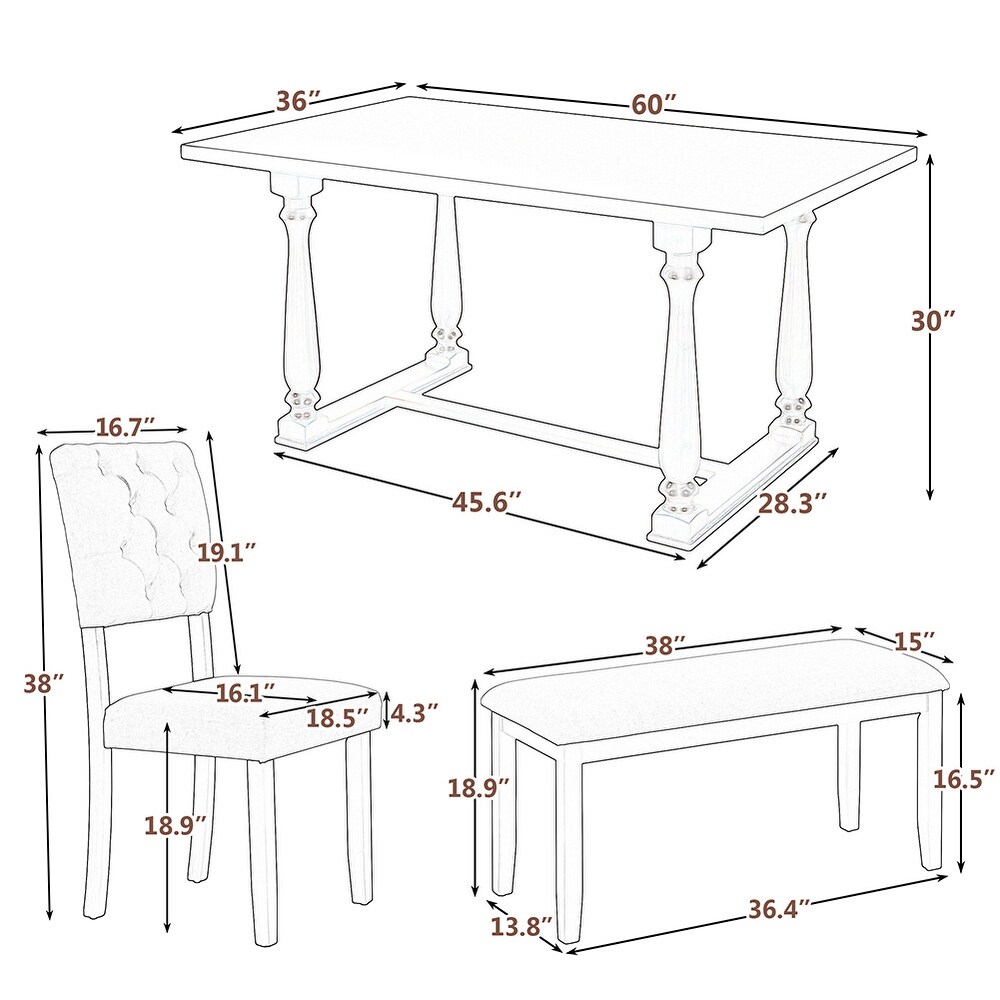 6pcs Dining Table and Chair Set with Foam covered Seat Backs Cushions