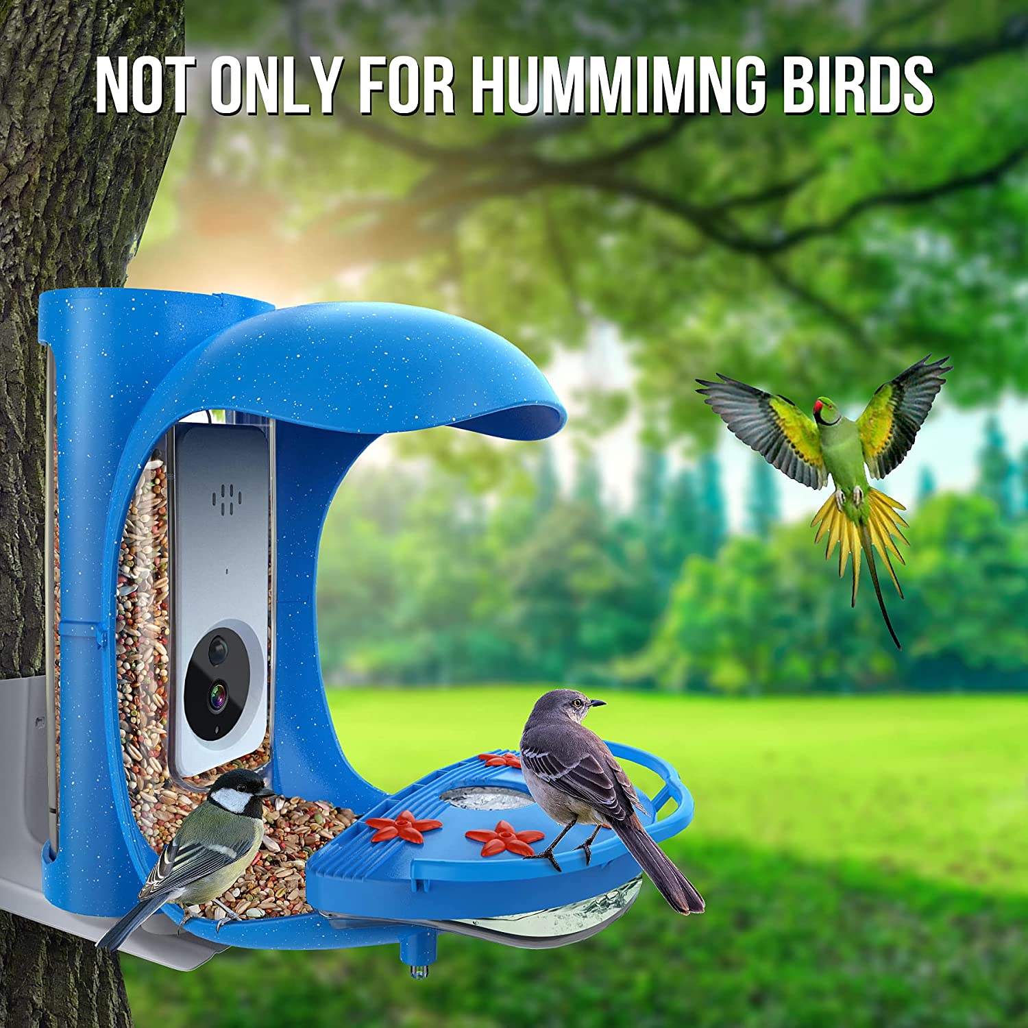 Smart Bird Feeder with Camera for Outside/Yard/House， 1080P HD Bird House Camera Auto Capture Bird Videos and Notify and Built-in Microphone (Include 32G SD Card)